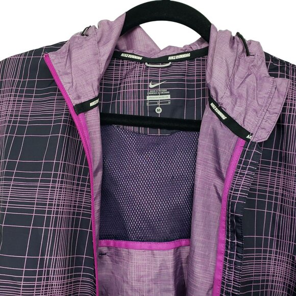 Nike Phenom Vapor Purple Plaid Hooded Lightweight Windbreaker Running Jacket - Picture 11 of 12